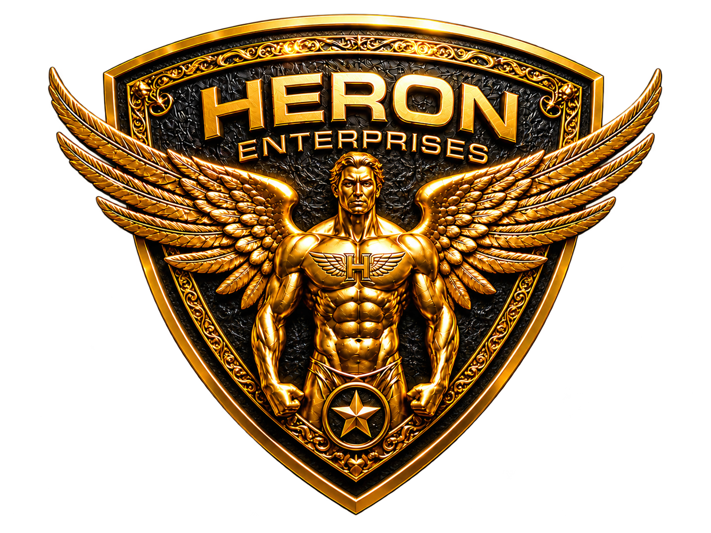 HERON ENTERPRISES STUDIOS gold winged shield logo