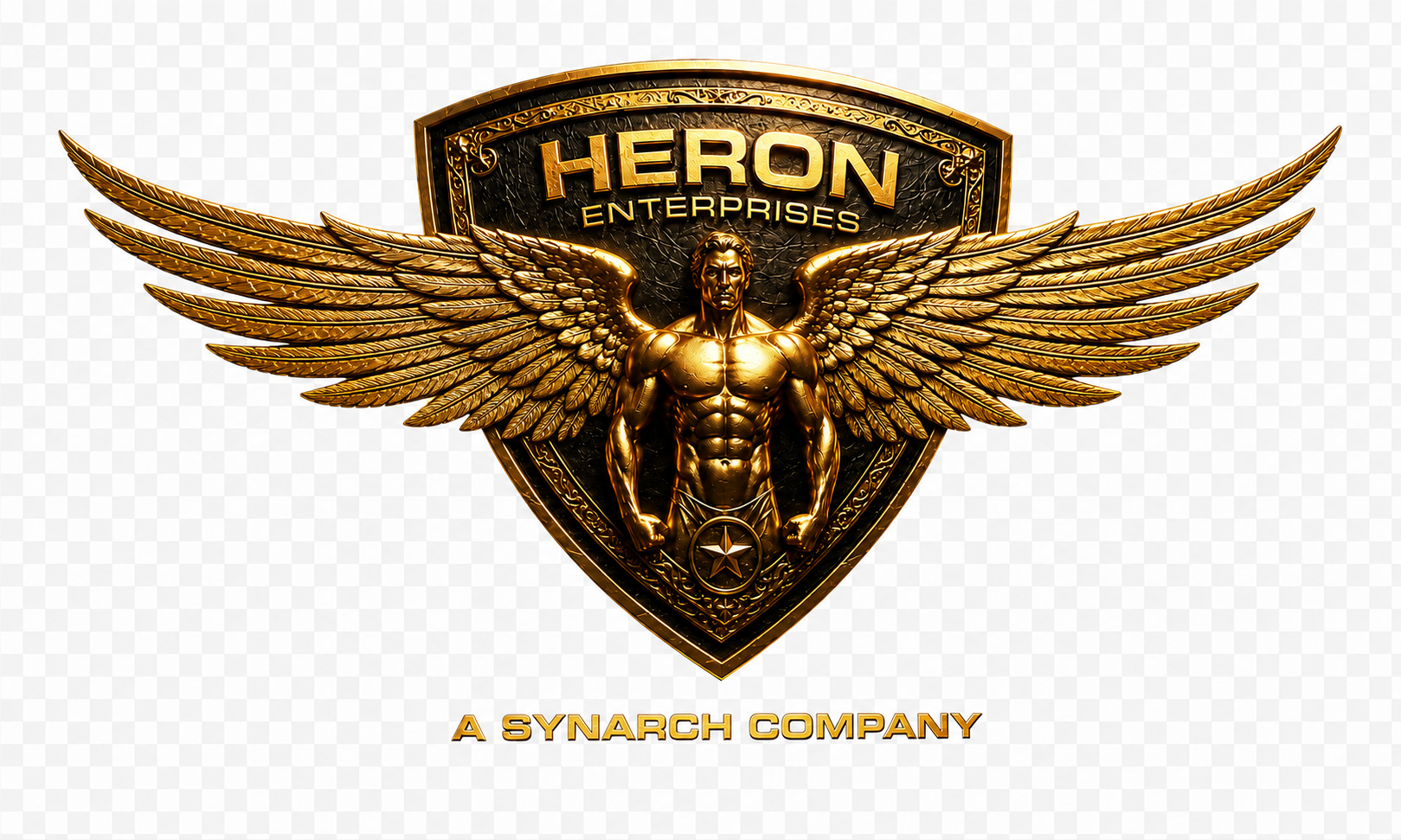 HERON ENTERPRISES STUDIOS gold winged shield emblem